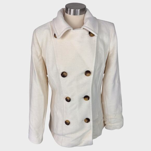 Style & Co. Womens Medium Double Breasted Cream White Wool Blend Winter Coat - Picture 1 of 6
